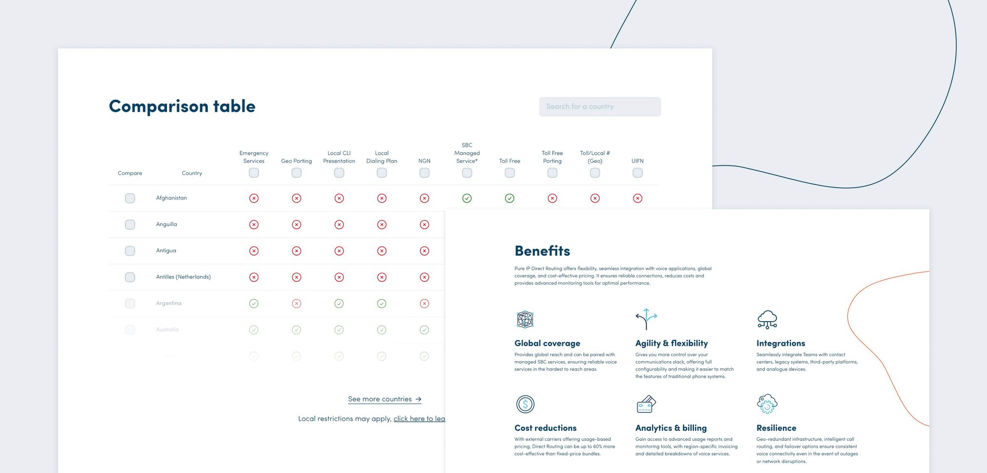 The comparison table and video module on PureIP's website