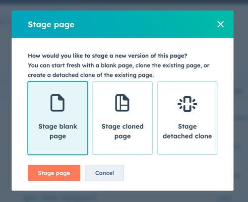 Stage blank page in HubSpot content staging