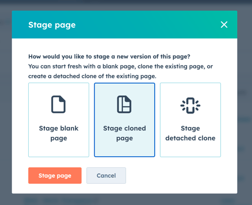 Clone existing page in HubSpot content staging