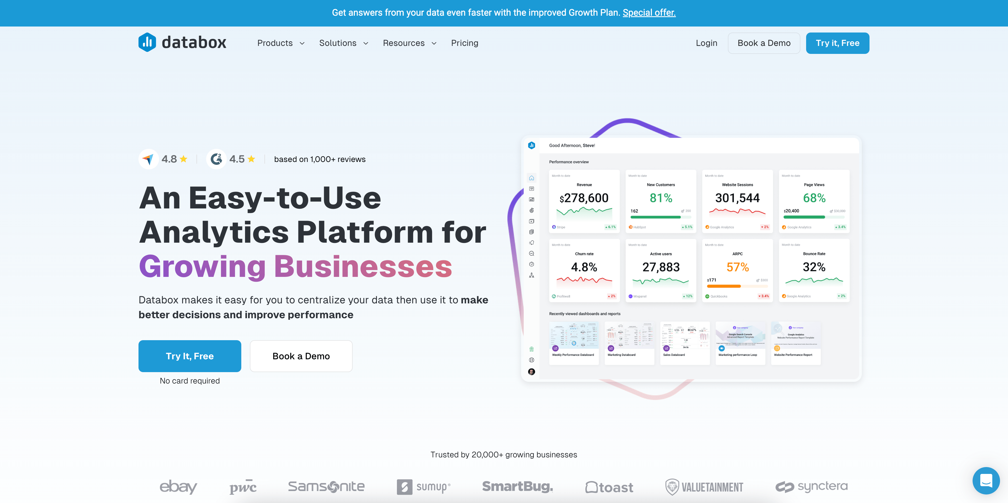 databox homepage social proof