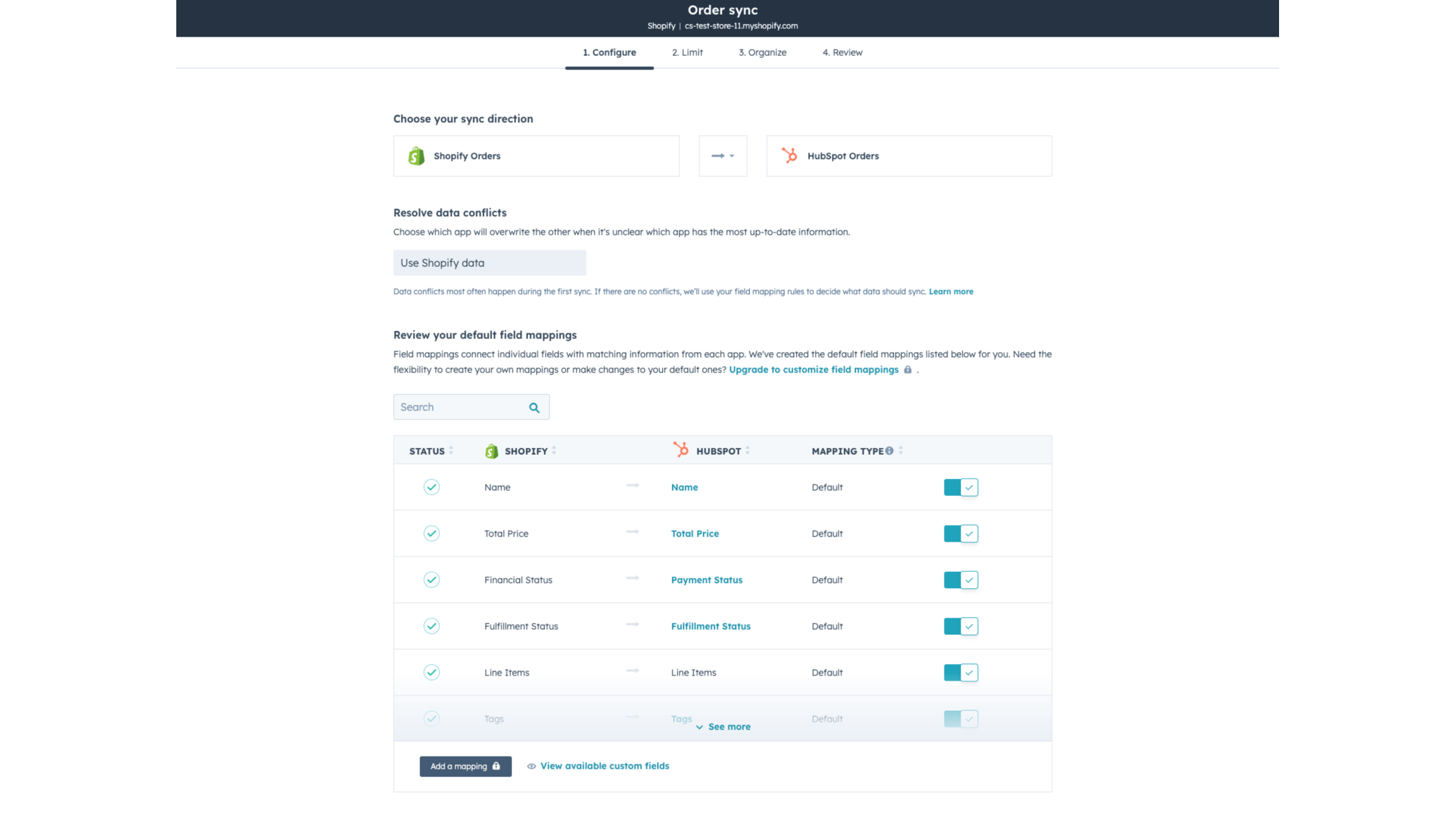 hubspot and shopify sync